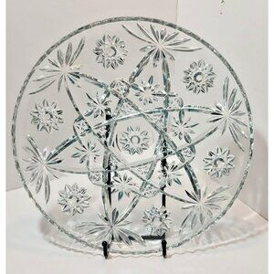 Anchor Hocking "Star Of David" Glass Serving Platter Wirh Starburst Motifs 13.5